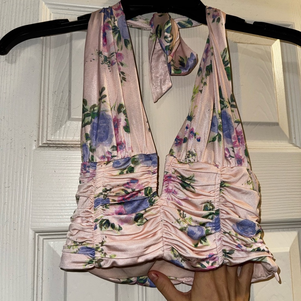 Zara Floral Halter Tank Top - Pink and Blue